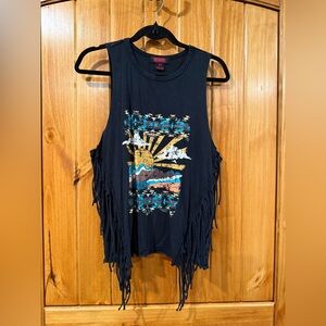 Rock & Roll Denim Fringe Western Tank